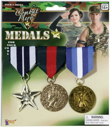 Vista 2 de Forum Novelties Juego de 3 medallas militares estándar para disfraz, como se muestra, talla única