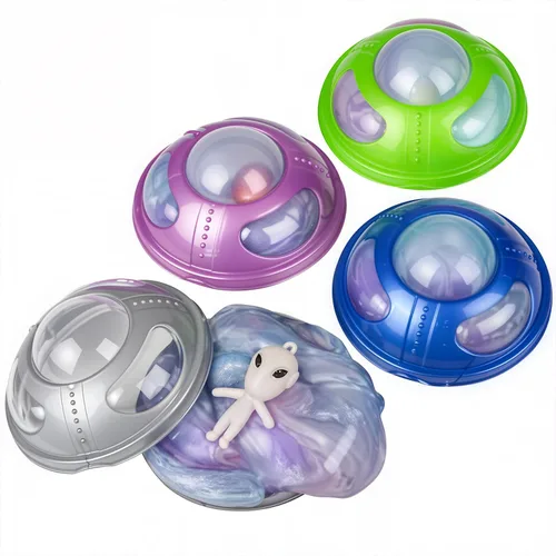 Vista 5 de Mozlly UFO Alien Spaceship Rainbow Slime Monster Masilla Ciencia Ficción Extraterrestre Suave y Gooey Squishy Juguete Sensorial Alivio del Estrés