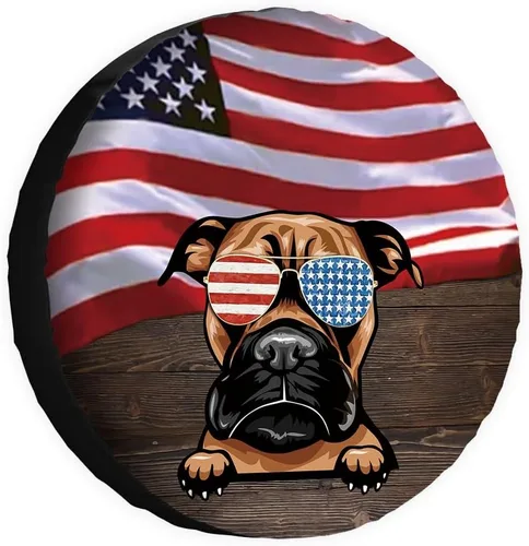 Vista 15 de Cubierta de neumático de repuesto para perro, Basset Hound con gafas de sol, con bandera de Estados Unidos, fundas protectoras de ruedas a prueba