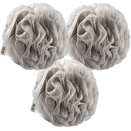 Vista 16 de MainBasics Esponja de esponja para baño y ducha, esponja para el cuerpo, exfoliante corporal (juego de 3, flor aireada) Esponja corporal de malla