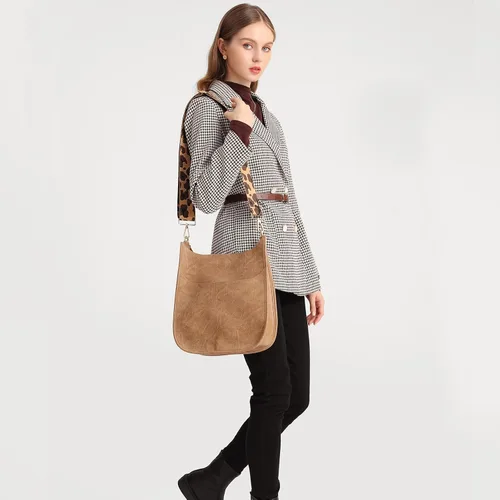 Vista 2 de Bolso bandolera retro de cuero vegano para mujer, con correa de hombro de leopardo romovable