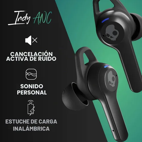 Vista 2 de Skullcandy Indy ANC - Auriculares intraurales inalámbricos verdaderos con cancelación de ruido, batería de 32 horas, micrófono, funciona con Gris
