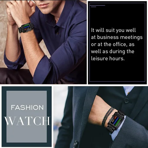 Vista 4 de Gosasa Reloj digital impermeable para hombre, diseño de matriz binaria azul y azul