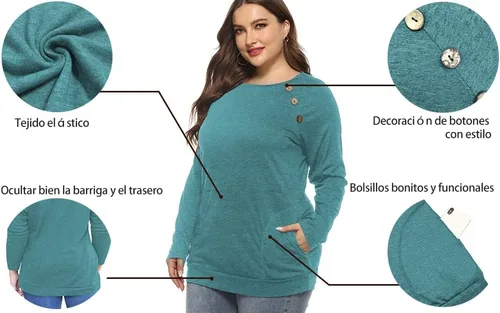 Vista 4 de VISLILY Blusa casual de manga larga con botones y bolsillos para mujer