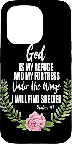Vista 14 de God is My Refuge Christian Bible Psalms 91 Floral Case for iPhone 17
