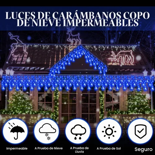 Vista 4 de Aurelema Luces de carámbano de copo de nieve de Navidad, 33 pies, luces de copo de nieve para exteriores con control remoto, 8 modos, impermeables
