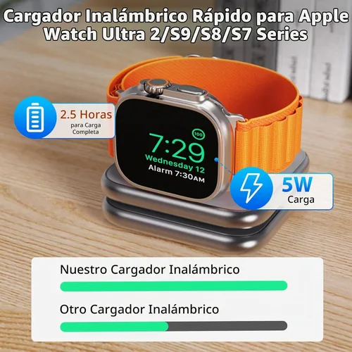 Vista 5 de KUXIU - Mini cargador inalámbrico plegable 2 en 1 para Apple, estación de carga magnética de aleación de aluminio compatible con iPhone Gris