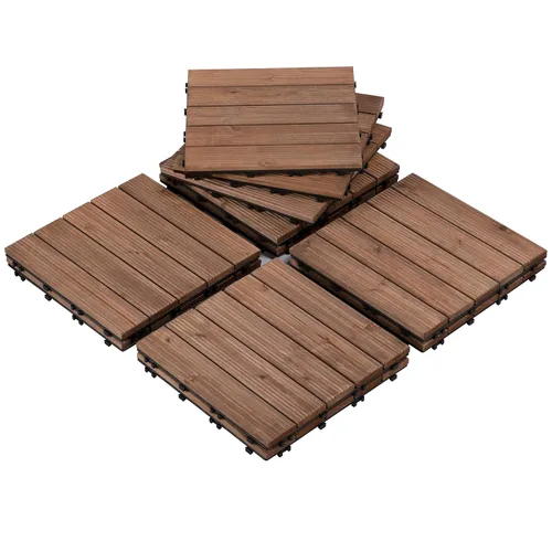 Vista 10 de Yaheetech 55 azulejos de terraza de patio entrelazados de madera compuesta de madera para cubierta de pisos de madera de 12 x 12 pulgadas, madera