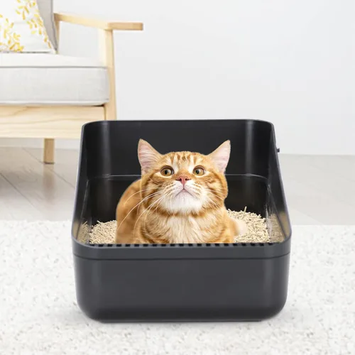 Vista 5 de Sfozstra: arenero abierto con tamizado lateral alto, seguro y control de olores, extraíble, fácil de limpiar para gatos de hasta 8 libras