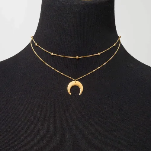 Vista 2 de Gargantilla de cadena de titanio con colgante de media luna para mujer