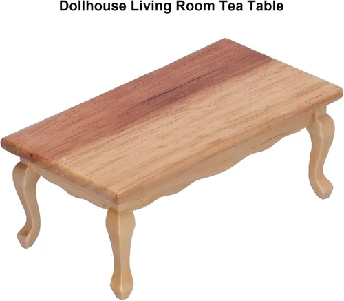 Vista 5 de Agatige Mesa de té en miniatura para casa de muñecas, 1:12, mesa de centro de madera para sala de estar, modelo de muebles en miniatura