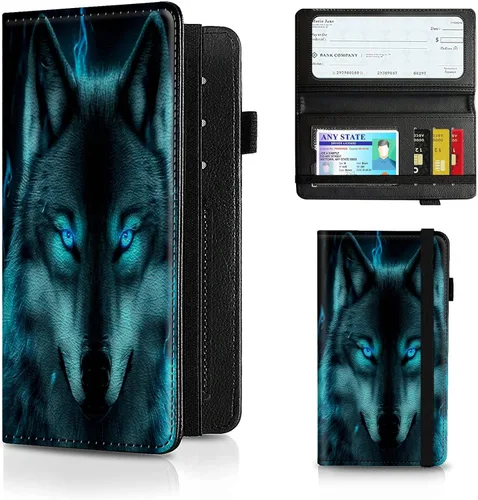 Vista 144 de Funda para chequera para hombres y mujeres, cartera de cuero RFID con ranuras para tarjetas de crédito, soporte de cheques duplicados personales