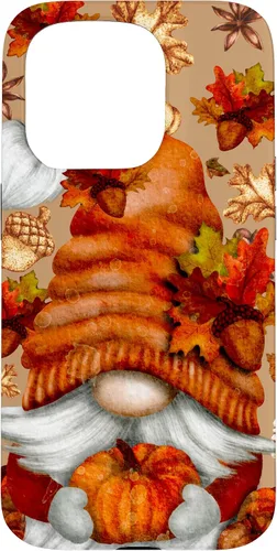 Vista 14 de Brown Fall Themed Gnome Pumpkin Cute Pattern Autumn Leaves Case for iPhone 16
