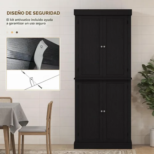 Vista 6 de HOMCOM Gabinete alto de la despensa de cocina de 72,5" grano de madera Fibras de madera negra