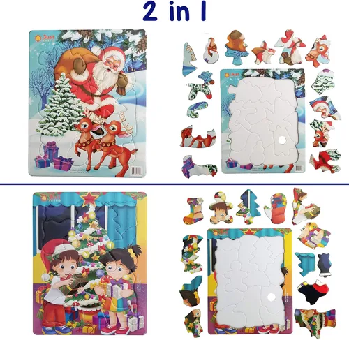Vista 2 de Just Smarty Rompecabezas de Preescolar de Navidad para Niños de 3 a 5 Años Juego de 2 Divertidos Rompecabezas con Formas de 13 y 15 Piezas
