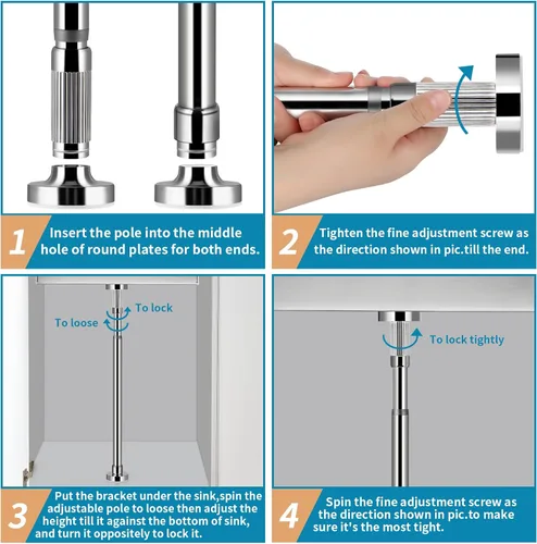 Vista 6 de 2 soportes de fregadero ajustables para montaje inferior, soporte de fregadero de acero inoxidable, sistema de instalación y reparación sin taladros