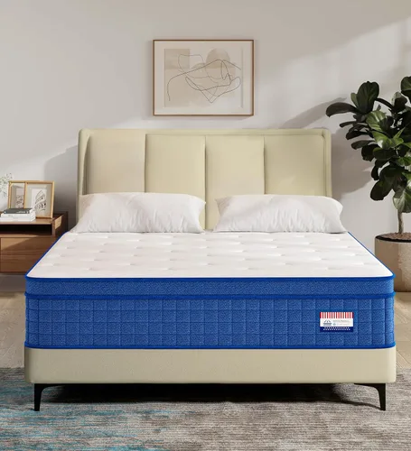 Vista 8 de Colchón Queen, colchón híbrido de 10 pulgadas tamaño Queen, muelles de bolsillo individuales con espuma viscoelástica, cama en una caja, sueño más