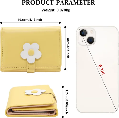 Vista 4 de LJCZKA Bonita cartera pequeña para niñas y mujeres, bloqueo RFID, piel sintética, tres plegadas, bolsillo para efectivo con tarjetero y billetera