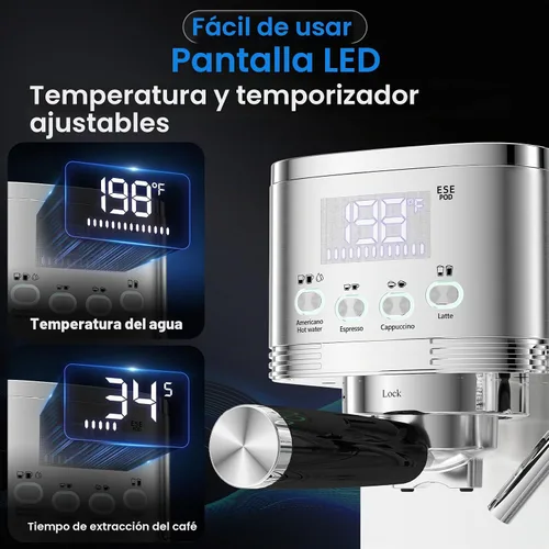 Vista 2 de URintells Cuising - Máquina de café expreso de 20 barras con espumador Cafetera con sistemas de calentamiento rápido duales de 1350 W y 1000 W