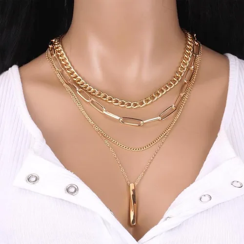 Vista 2 de Dcfywl731 Collares de barra para mujer, gargantilla en capas, collar de cadena de clip de oro grueso