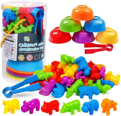 Vista 10 de Juegos de clasificación de animales por color con cuencos de clasificación Montessori sensorial, juguetes educativos tempranos para aprender