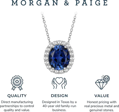 Vista 5 de 925 Sterling Silver Gemstone Birthstone and Created White Sapphire Oval Halo Pendant Necklace, 18