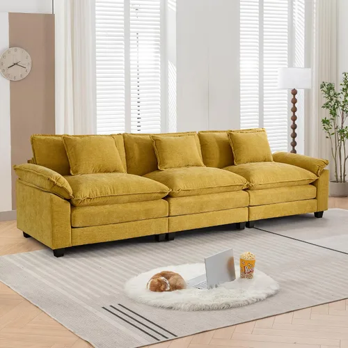 Vista 57 de URRED - Sofá seccional modular tipo nube, cómodo sofá cama de chenilla moderna con asientos profundos y otomán/almohadas para sala de estar
