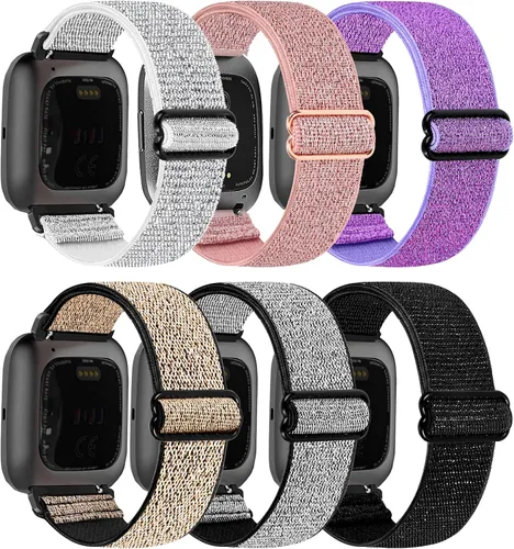 Vista 11 de Paquete de 6 correas elásticas ajustables para reloj compatibles con Fitbit Versa/Fitbit Versa Lite/Fitbit Versa 2 para mujeres y hombres, correa