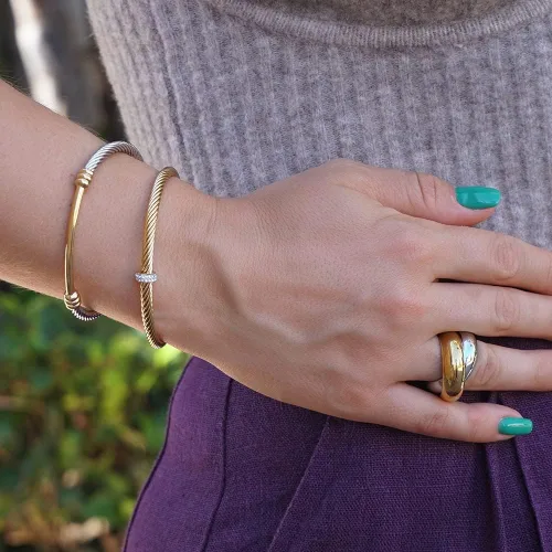 Vista 3 de WISTIC Gold Bracelet Bangle for Women Girls Silver Mixible Cable Wire Cuff Twisted Chunky Polished Bracelet for Girls Stainless Steel Vintage Jewelry