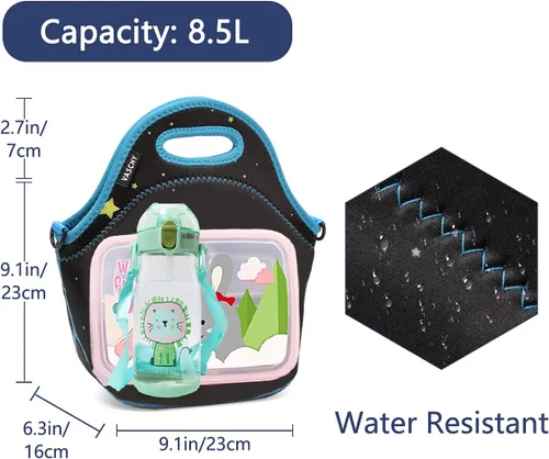 Vista 5 de VASCHY Bolsa de almuerzo para niños, bolsa de almuerzo ligera de neopreno aislada para niños, escuela, guardería, jardín de infantes, astronauta