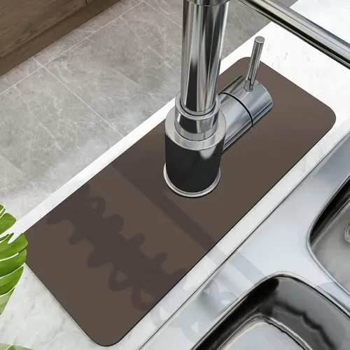 Vista 2 de Tapete absorbente de grifo, protector contra salpicaduras para grifo de fregadero de cocina, atrapa goteo de grifo de microfibra para encimeras