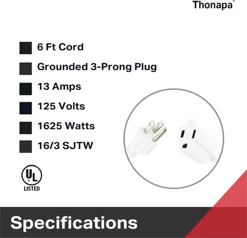 Vista 3 de Thonapa Cable de extensión de 6 pies para exteriores e interiores, 16/3 SJTW resistente a la intemperie, resistente al agua, cable eléctrico blanco
