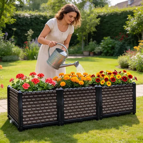 Vista 2 de [Usado] Macetas grandes para plantas al aire libre, maceta de 14 pulgadas de alto, camas elevadas para jardinería, riego automático, maceta elevada