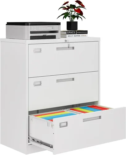 Vista 33 de Archivador de 2 cajones con cerradura, archivadores metálicos para oficina en casa, gabinete pequeño vertical negro para oficina en casa, archivador