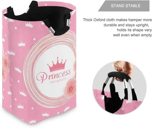 Vista 8 de Cesta de lavandería con corona de princesa, cesta de tela plegable, cesta de lavado, bolsa de ropa plegable para el día de la madre