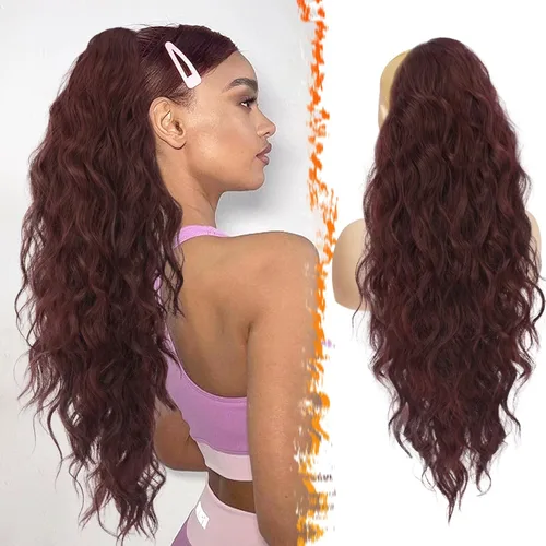 Vista 34 de BARSDAR Extensión de cola de caballo resaltada - 20 pulgadas de extensión de cola de caballo rizada y ondulada con cordón para mujeres - Extensiones