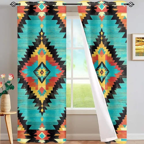 Vista 68 de Dreaweet African Tribal Blackout Curtains 63 Inch Long 2 Panels Set Bohemian Ethnic Geometric Grommet Top Thermal Insulated Curtains for Living Room