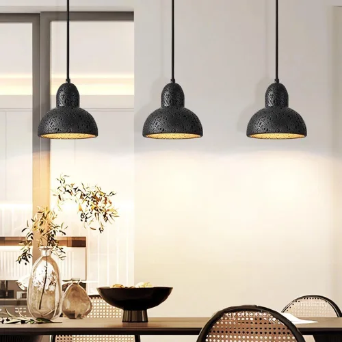 Vista 2 de Lámpara colgante de isla de cocina de 5.9 pulgadas, moderna lámpara colgante de travertino negro, cable ajustable E27/E26 para comedor, dormitorio