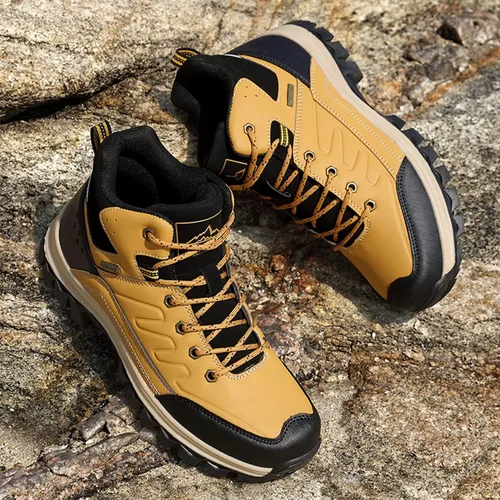 Vista 8 de AX BOXING Botas de nieve para hombre, botas de invierno con forro de piel, antideslizantes, cálidas, para senderismo, zapatos para exteriores