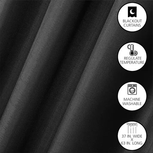 Vista 4 de Dearfoams Juego de 2 cortinas opacas de eficiencia energética, 37 x 63 pulgadas, color negro