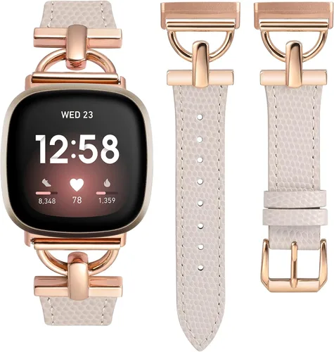 Vista 11 de Wearlizer Correa de cuero compatible con Fitbit Versa 3/4 Sense 2, correa de cuero elegante con hebilla de metal en forma de D para reloj
