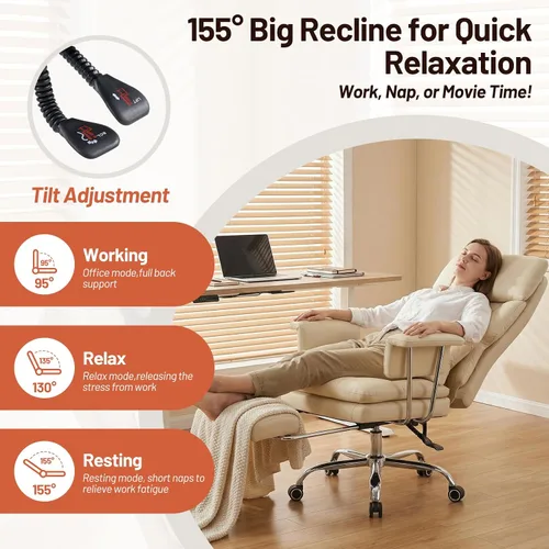 Vista 3 de Furniliving Silla de oficina grande y alta con reposapiés, silla de oficina ejecutiva de piel sintética con respaldo alto y soporte lumbar