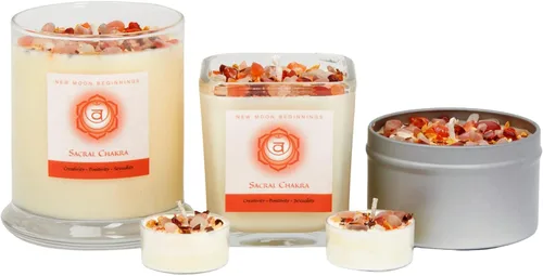 Vista 4 de New Moon Beginnings - Vela de chakra sacro por New Moon Beginnings - Velas de chakras - Velas de flores secas, hierbas y cristal - Velas