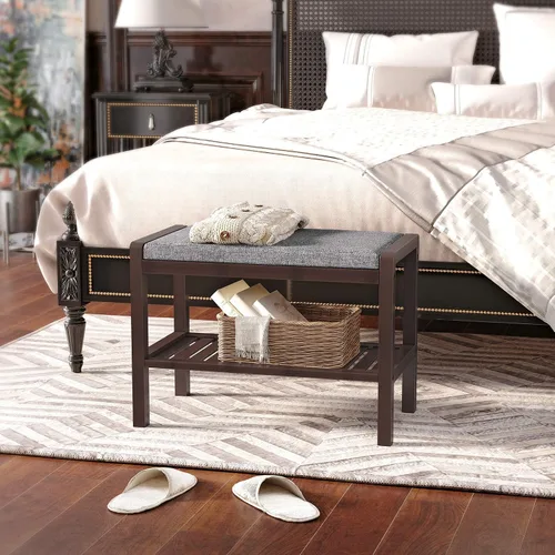 Vista 2 de SONGMICS Zapatero con asiento acolchado tapizado, estante de almacenamiento, organizador de zapatos, soporta hasta 350 libras, ideal para entrada