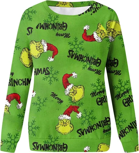 Vista 4 de Segaven Camiseta de manga larga con cuello redondo para mujer, con estampado navideño, casual, holgada
