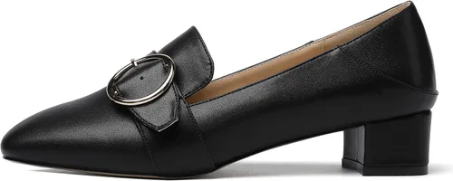 Vista 2 de MODENCOCO Zapatos de tacón bajo con hebilla de punta cuadrada para mujer de 1.5 pulgadas