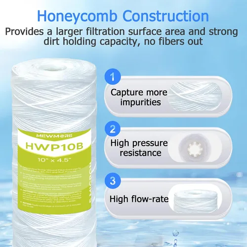 Vista 3 de Cartucho de filtro de agua de 5 micrones para toda la casa, filtros de sedimentos para heridas de cuerda para agua de pozo, repuesto para cartuchos