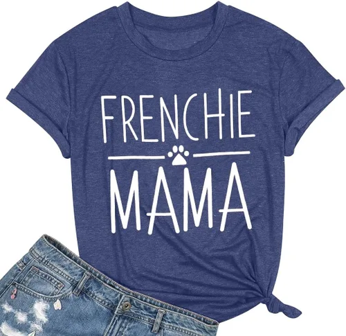 Vista 22 de Camiseta de manga corta con texto en inglés «Frenchie Mama», con estampado de letras para mujer, estilo casual