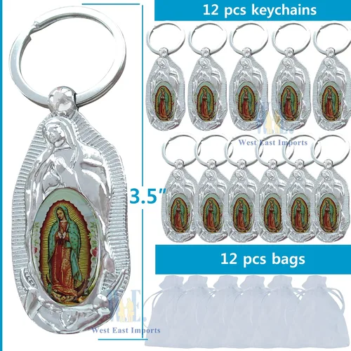Vista 2 de Nuestra Señora de Guadalupe Bautismo Llavero Favores (12 PCS) Recuerdos De Mi Bautizo Primera Comunión Nuestra Virgen De Guadalupe Llaveros, plateado