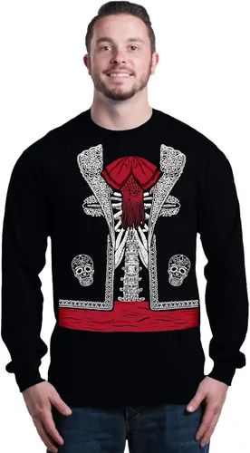 Vista 2 de shop4ever Disfraz de esqueleto de Mariachi del Día de los Muertos, camisa de manga larga